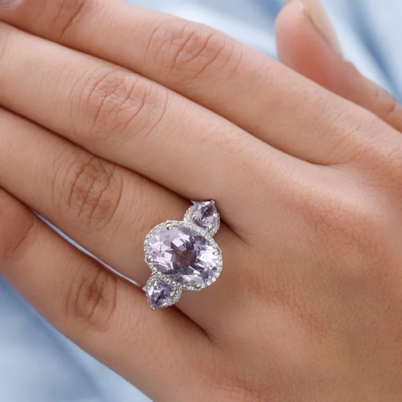 Genuine Rose De France Amethyst Ring in Platinum/925 Sz 6. New! - Picture 4 of 11